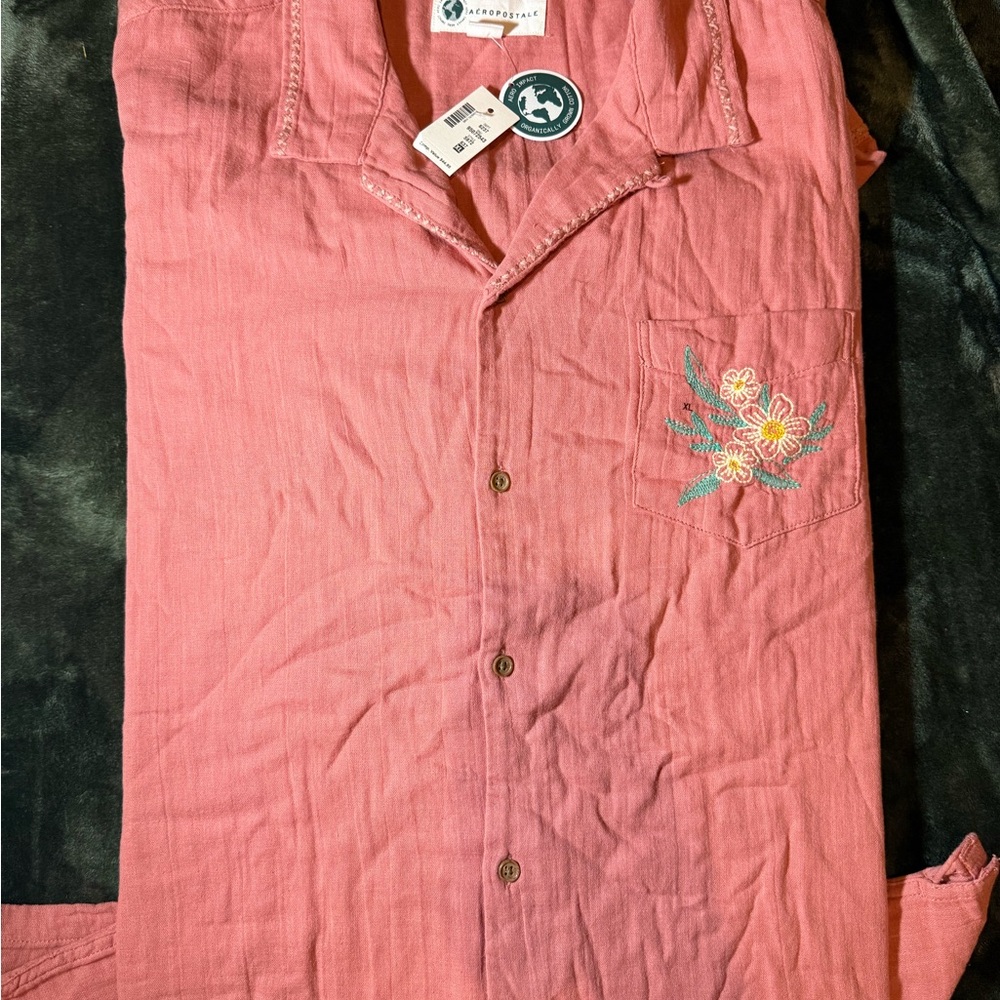 Aeropostale Men's Pink Floral Casual Shirt